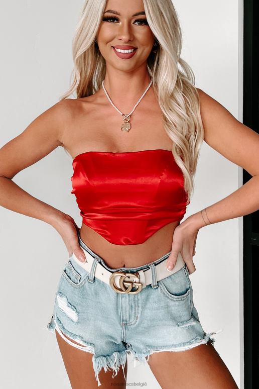 rood verschroeiend goed uiterlijk strapless satijnen crop top NanaMacs HPTT192