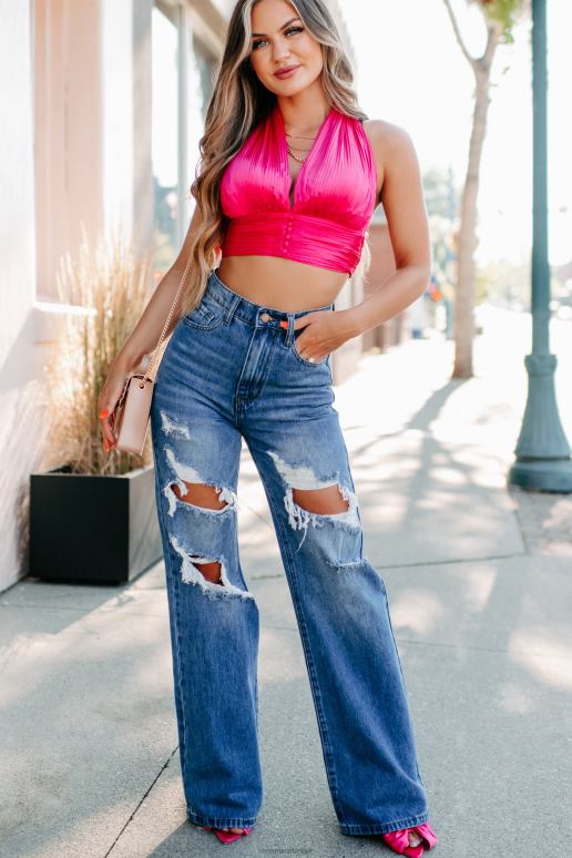 roze Fevered Dream geplooide halter crop top NanaMacs HPTT217