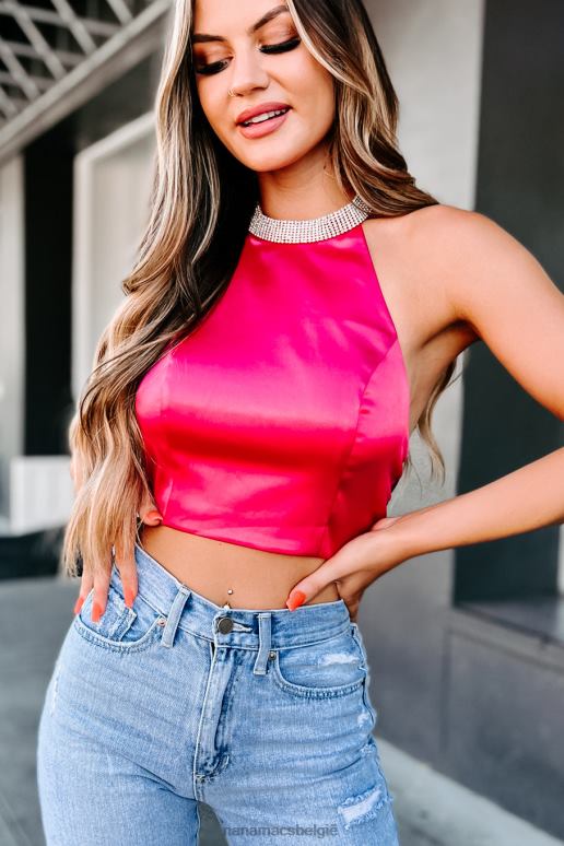 roze bes bewijs dat je de moeite waard bent - Halter crop top met tie-back NanaMacs HPTT216