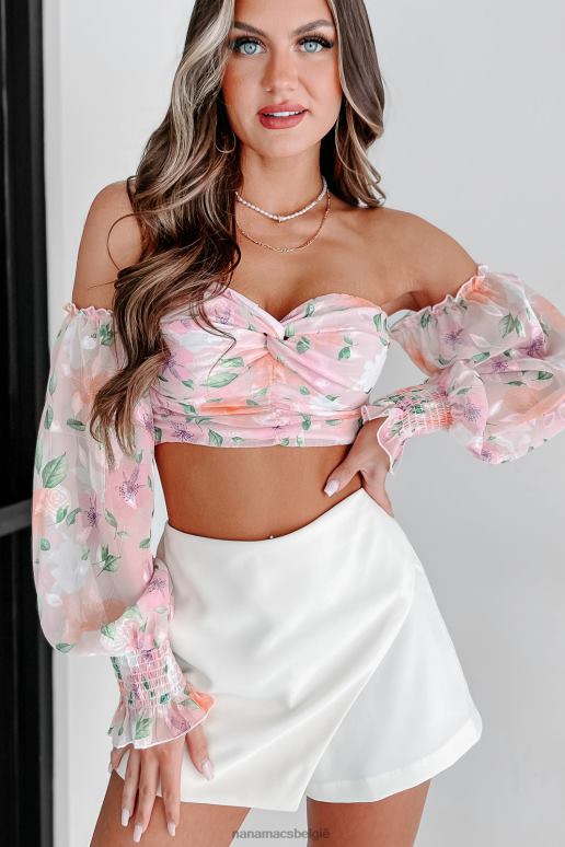 roze dingen opfleuren off-shoulder gebloemde crop top NanaMacs HPTT1270