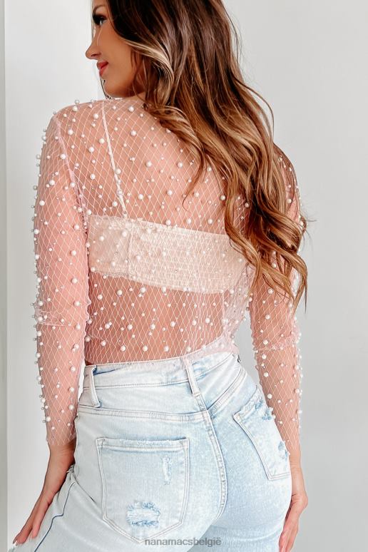 roze fantastische vlekkeloze strass parel mesh crop top NanaMacs HPTT145