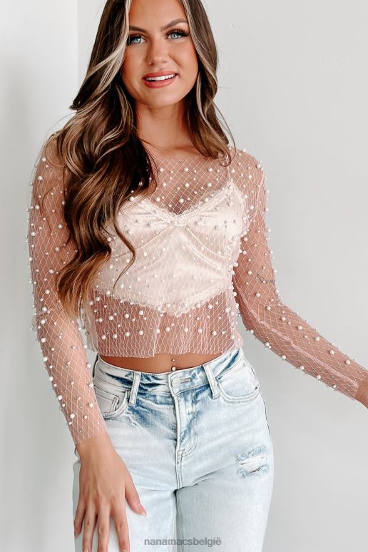 roze fantastische vlekkeloze strass parel mesh crop top NanaMacs HPTT145
