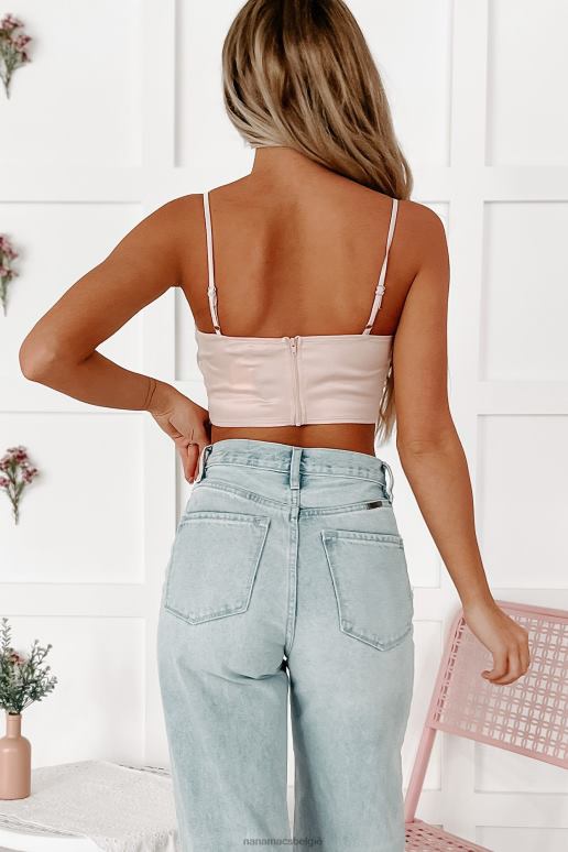 roze verdrinken in verlangen satijnen crop top met strik aan de voorkant NanaMacs HPTT239