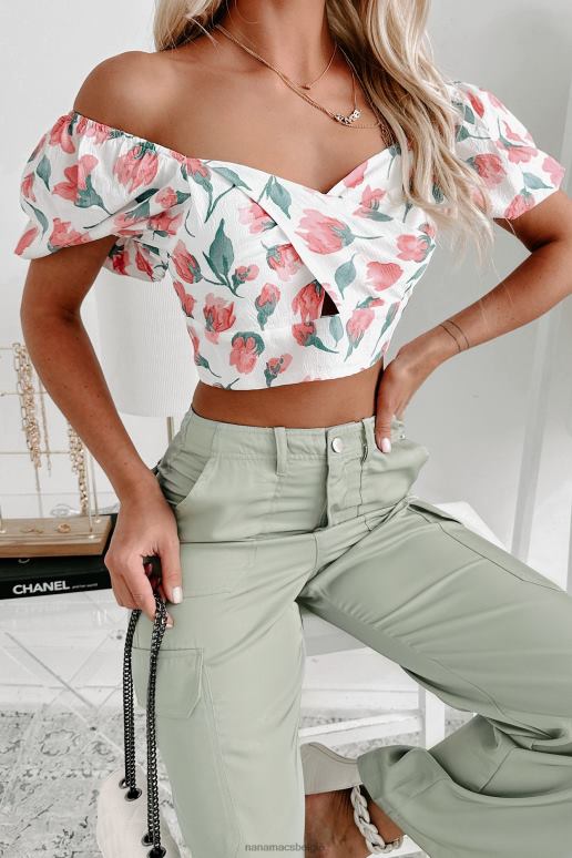 roze/wit crop top met pofmouwen en gebloemde country lane NanaMacs HPTT1127
