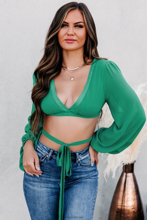 smaragd vechten tegen de verleiding crop top met lange mouwen en veters NanaMacs HPTT1512