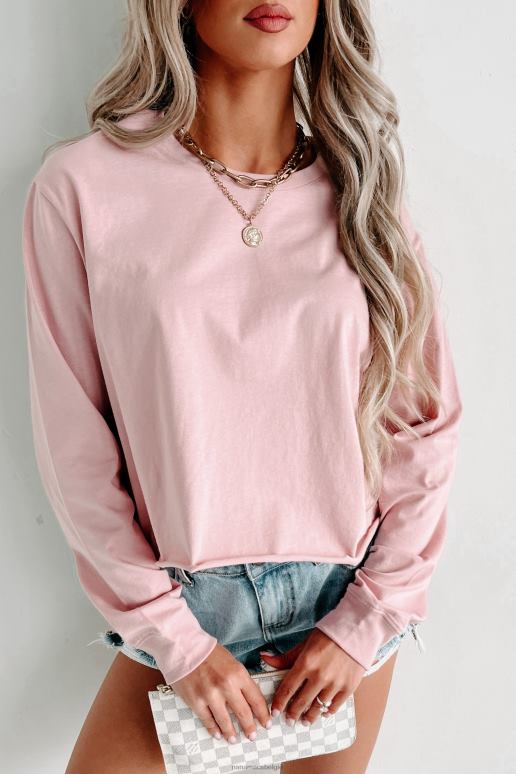 stoffig roze crop top met lange mouwen NanaMacs HPTT634