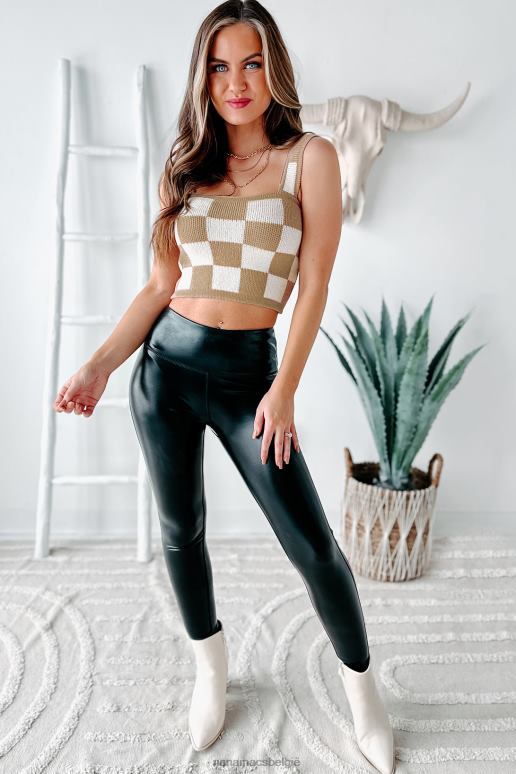 taupe Geruite gebreide crop top in strategische stijl NanaMacs HPTT1494