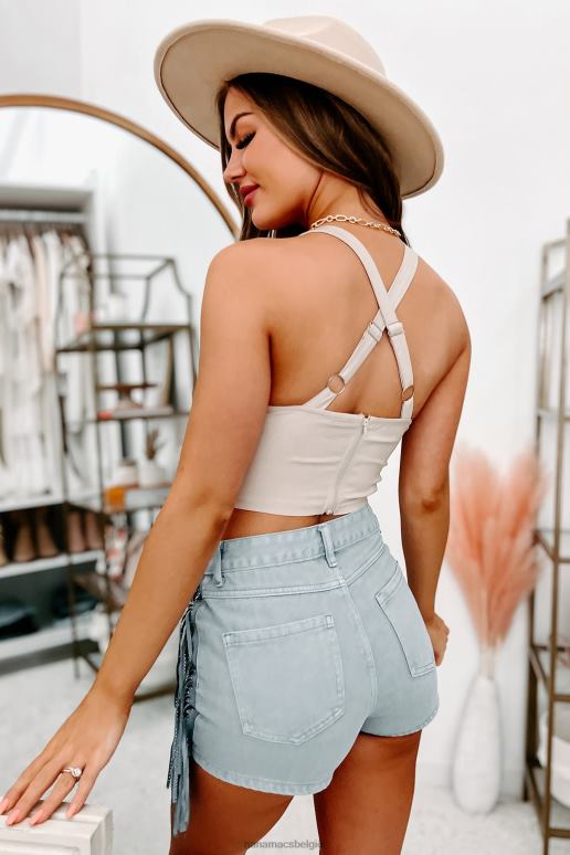 taupe liefkozend de jouwe geplooide crop top met gekruiste rug NanaMacs HPTT1435