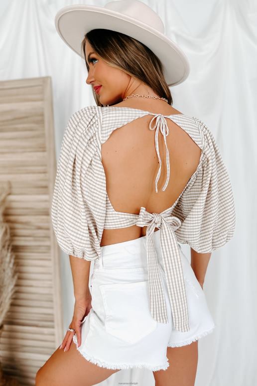 taupe verhalenboek eindigt gestreept open rug crop top NanaMacs HPTT961