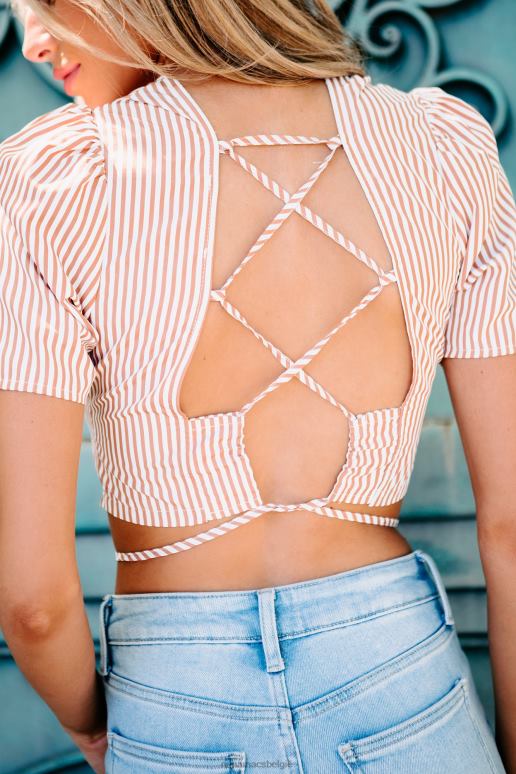 terracotta onvervangbare herinneringen gestreepte crop top met veters aan de achterkant NanaMacs HPTT1522