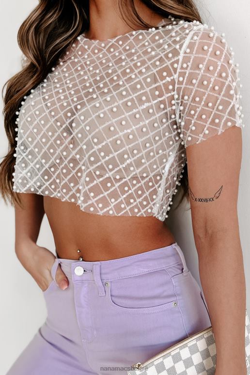wit blijvende gouden pailletten glitter mesh crop top NanaMacs HPTT176
