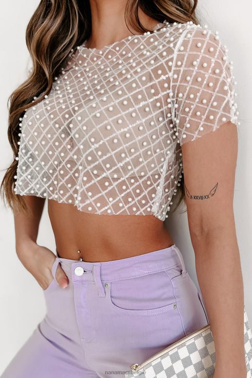 wit blijvende gouden pailletten glitter mesh crop top NanaMacs HPTT176