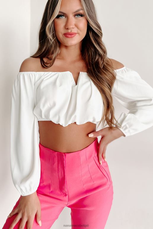 wit charmante inwijdings crop top met lange mouwen NanaMacs HPTT825