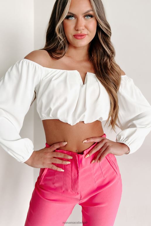 wit charmante inwijdings crop top met lange mouwen NanaMacs HPTT825