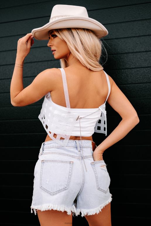 wit geen spotlight nodig strass crop top NanaMacs HPTT132