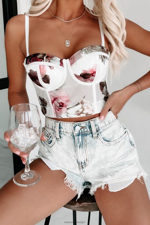 wit je bloemen metallic gebloemde bustier crop top NanaMacs HPTT190