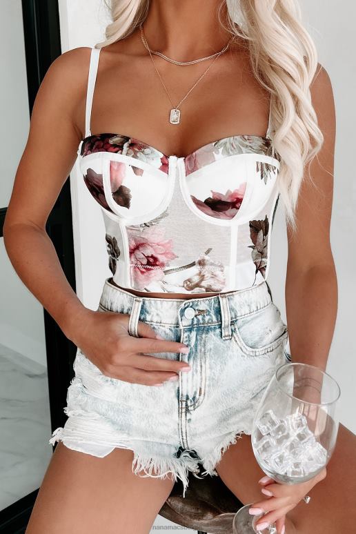 wit je bloemen metallic gebloemde bustier crop top NanaMacs HPTT190