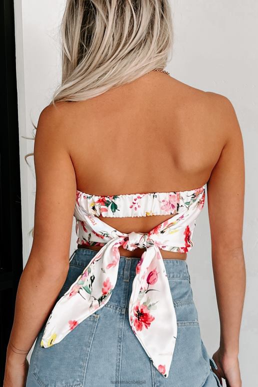 wit/multi garden glam tie-back satijnen crop top NanaMacs HPTT105