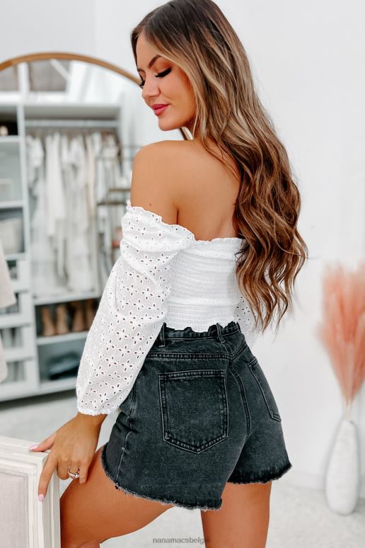 wit onmiskenbare love gesmokte crop top met oogjesmouwen NanaMacs HPTT1379