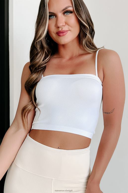 wit tinsley geribbelde crop top NanaMacs HPTT582