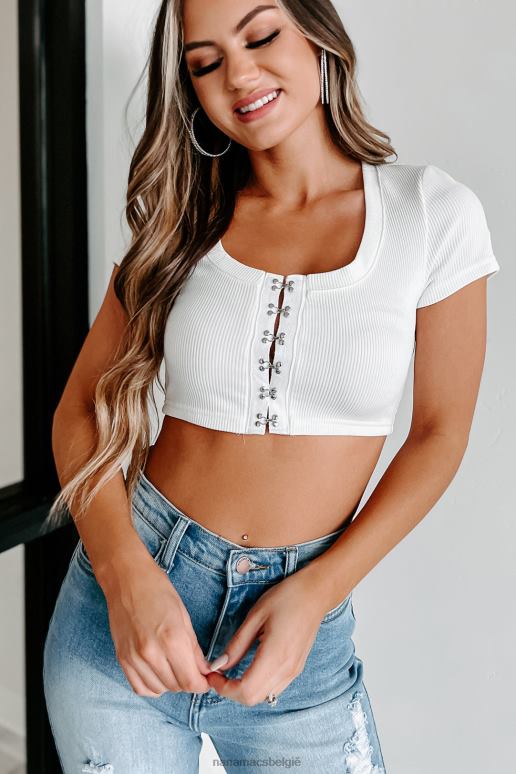 wit verklaarde gewoon crop top met haakoogsluiting NanaMacs HPTT1294