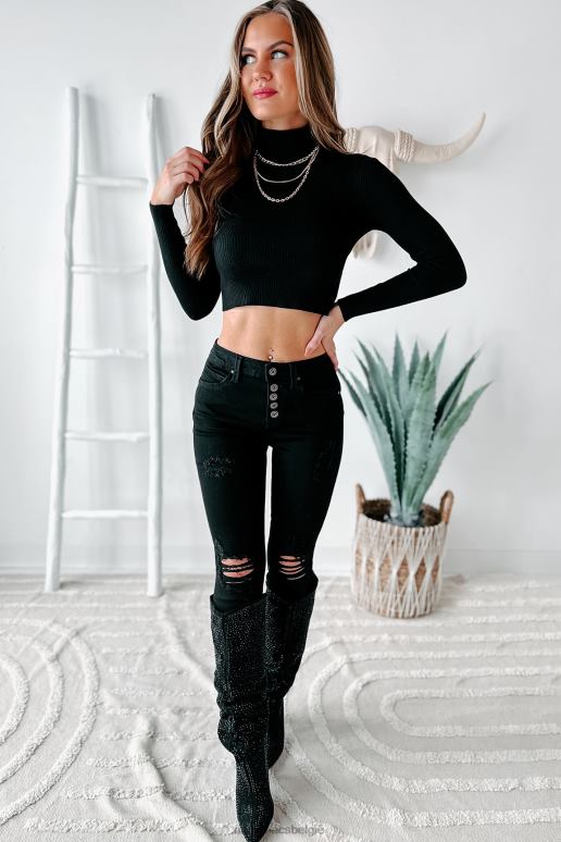 zwart Jayce geribbelde coltrui crop top NanaMacs HPTT752