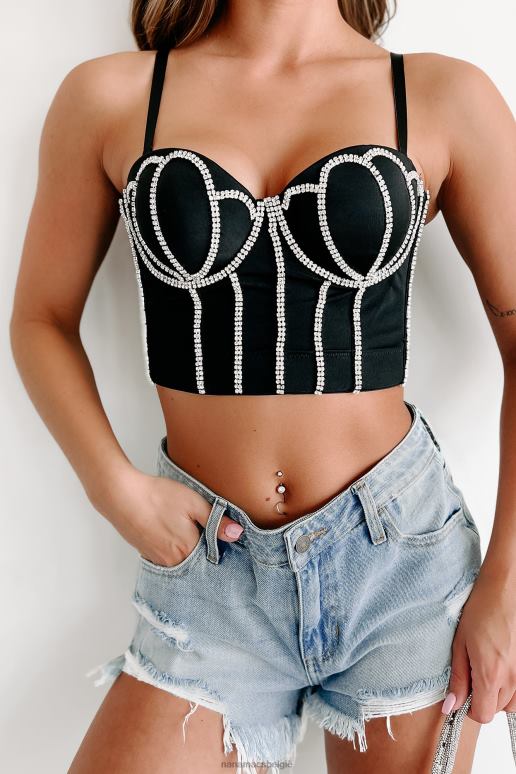 zwart Moonlight Moments bustier crop top met strass NanaMacs HPTT14