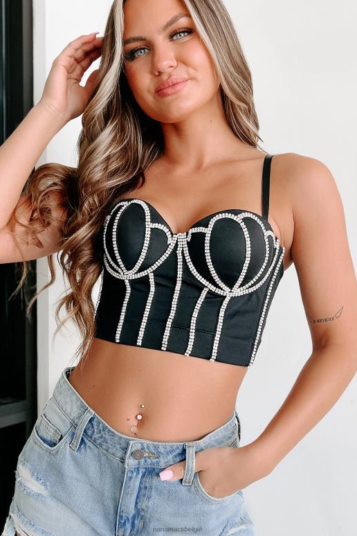 zwart Moonlight Moments bustier crop top met strass NanaMacs HPTT14