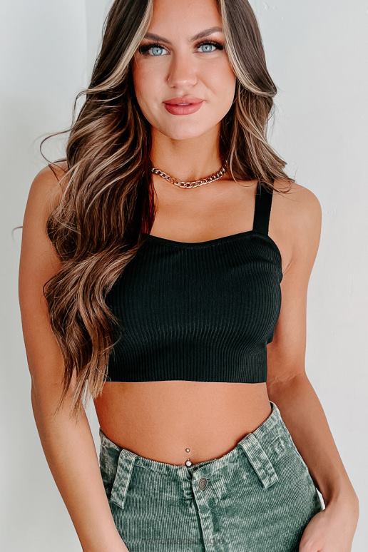 zwart Simone geribbelde sweetheart crop top NanaMacs HPTT1218