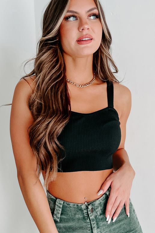 zwart Simone geribbelde sweetheart crop top NanaMacs HPTT1218