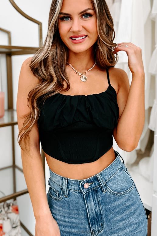 zwart aangegeven doel ruched buste crop top NanaMacs HPTT172