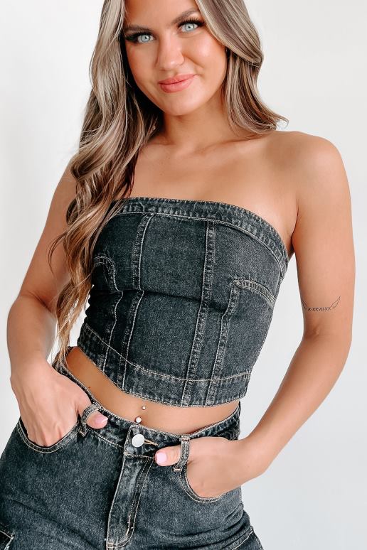 zwart bijt de kogel strapless denim crop top NanaMacs HPTT26