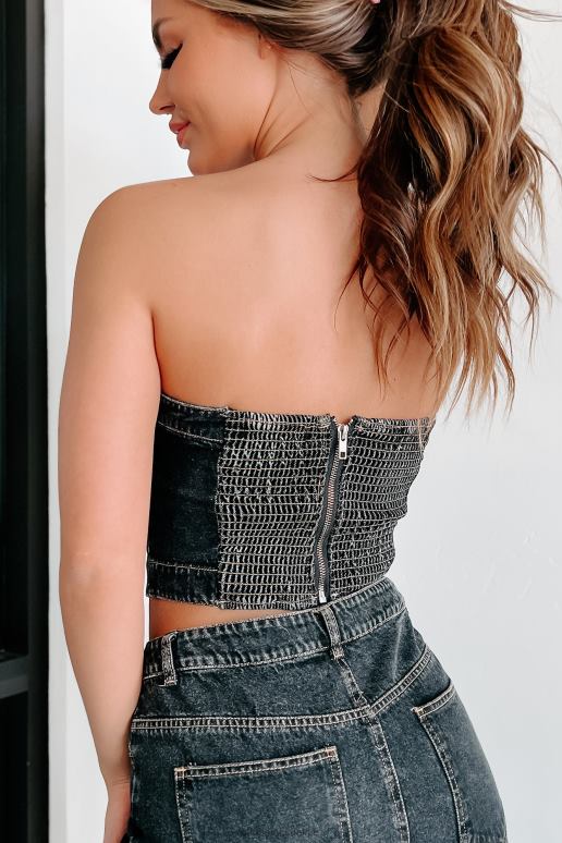 zwart bijt de kogel strapless denim crop top NanaMacs HPTT26