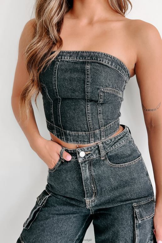 zwart bijt de kogel strapless denim crop top NanaMacs HPTT26
