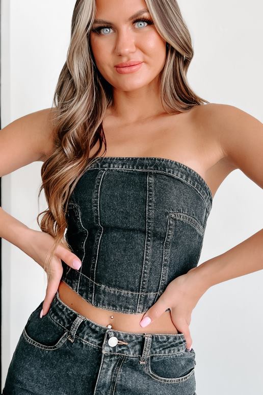 zwart bijt de kogel strapless denim crop top NanaMacs HPTT26
