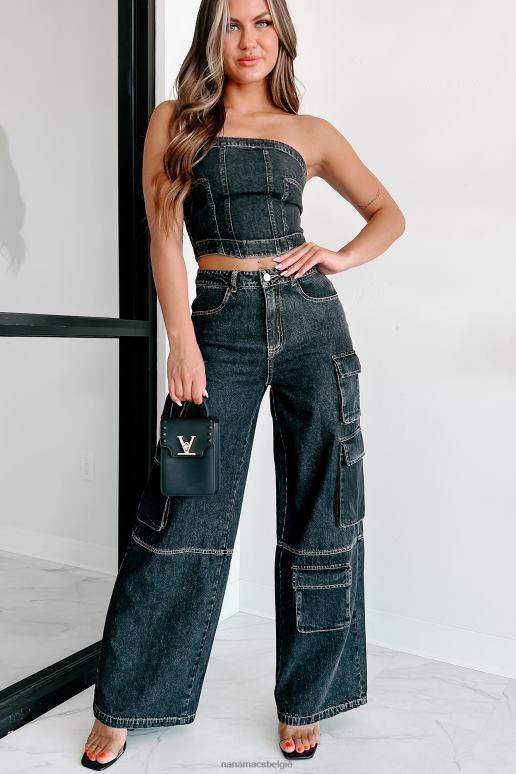 zwart bijt de kogel strapless denim crop top NanaMacs HPTT26