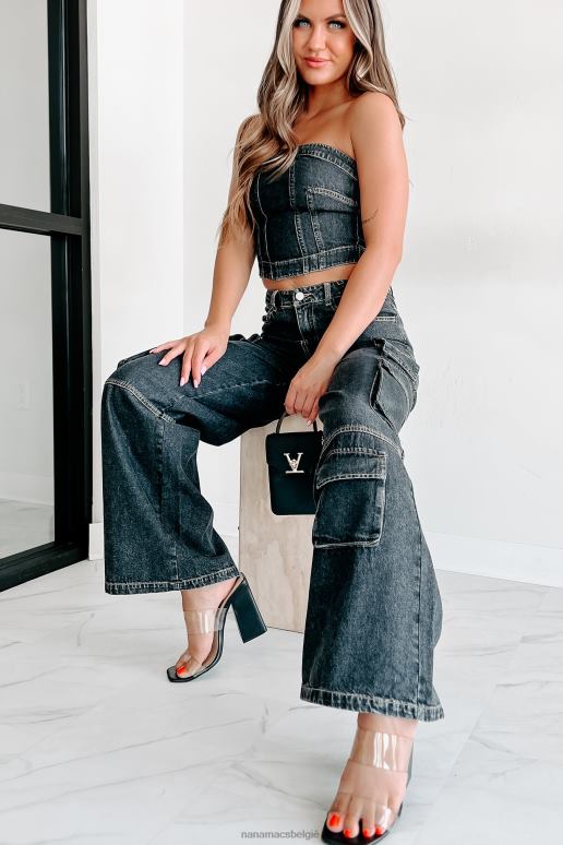 zwart bijt de kogel strapless denim crop top NanaMacs HPTT26