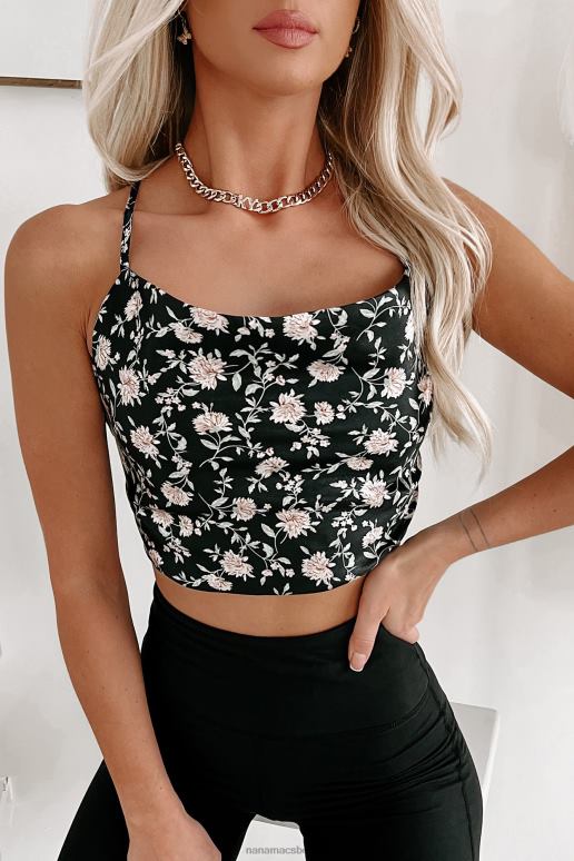 zwart bloeiend met vertrouwen satijnen gebloemde crop top NanaMacs HPTT860