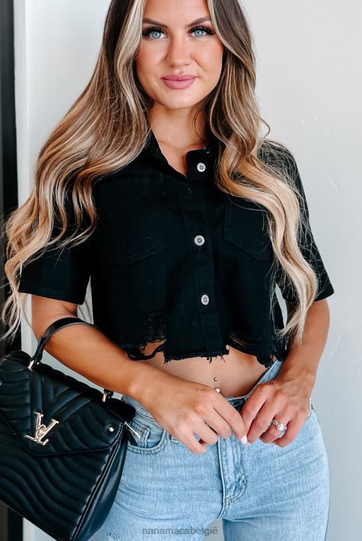 zwart davi versleten denim crop top NanaMacs HPTT938
