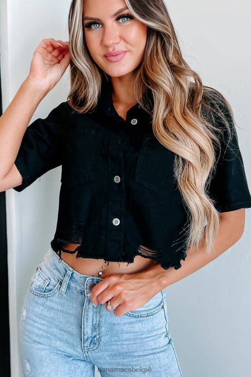 zwart davi versleten denim crop top NanaMacs HPTT938