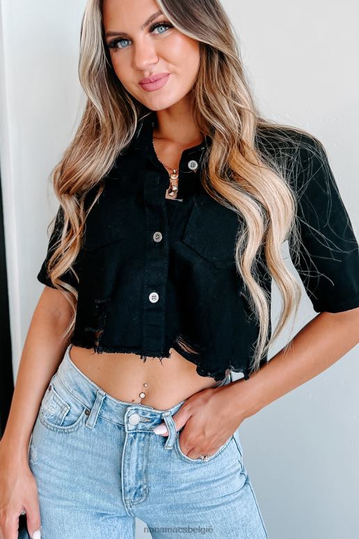 zwart davi versleten denim crop top NanaMacs HPTT938