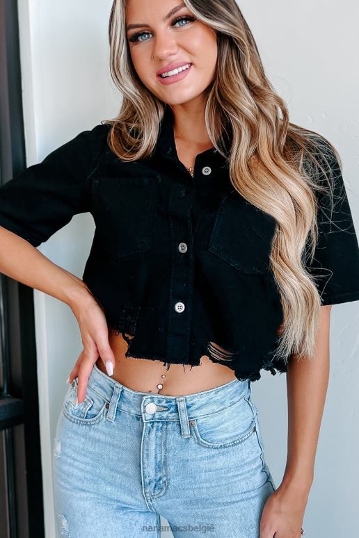 zwart davi versleten denim crop top NanaMacs HPTT938