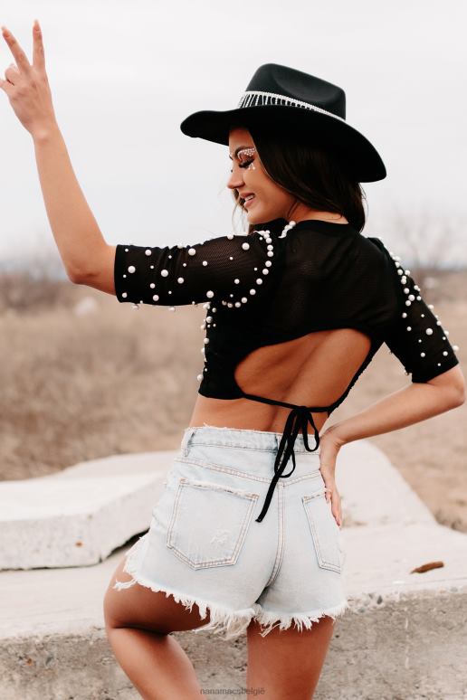 zwart episch extra open rug crop top van parelgaas NanaMacs HPTT128