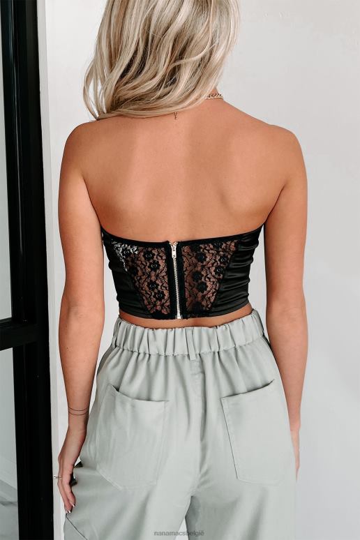 zwart flirty feel strapless kanten crop top NanaMacs HPTT80
