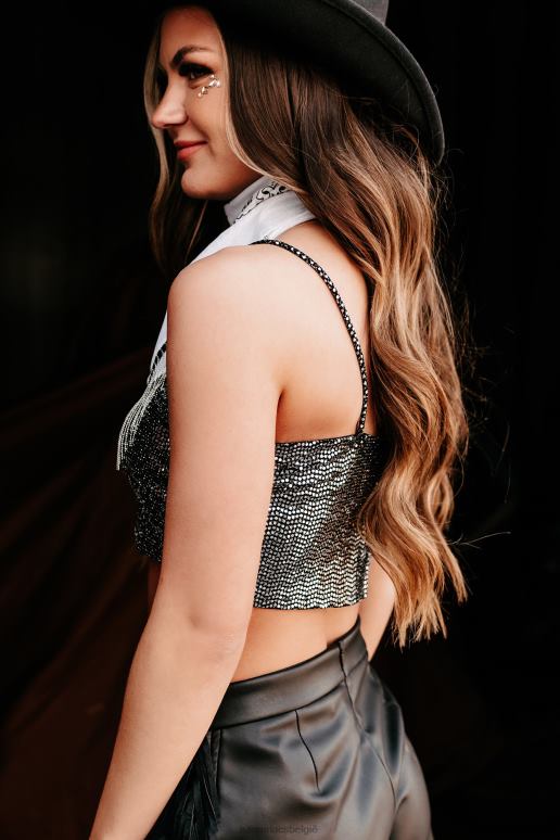 zwart ga helemaal in glitter crop top NanaMacs HPTT135