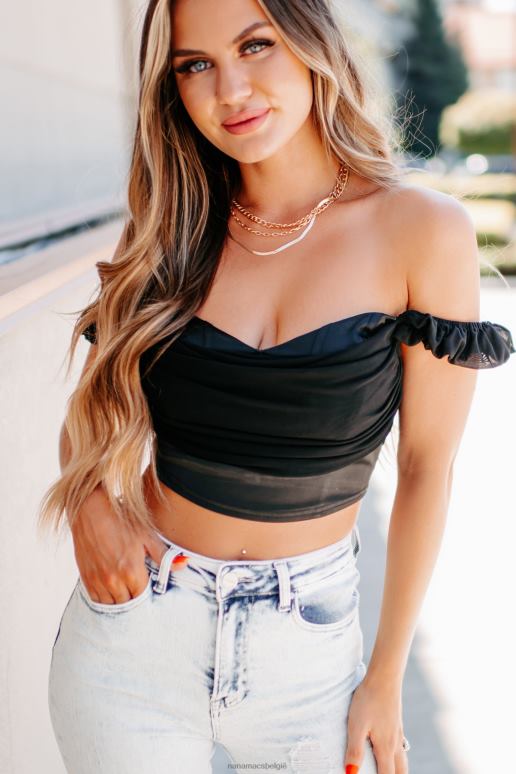 zwart get obsessed satijnen crop top met kapmouwtjes NanaMacs HPTT215