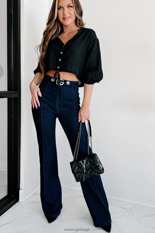 zwart gypsy life linnen crop top met knopen aan de voorkant NanaMacs HPTT868