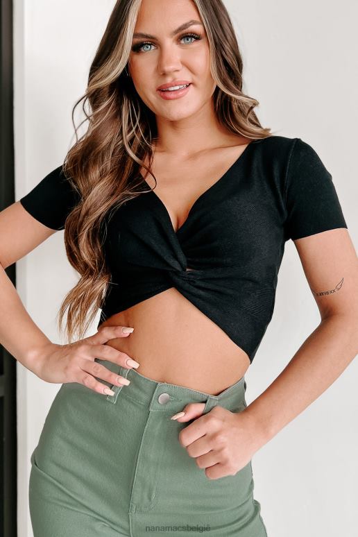 zwart laat je blozende crop-top met gedraaide knooptrui achter NanaMacs HPTT1149