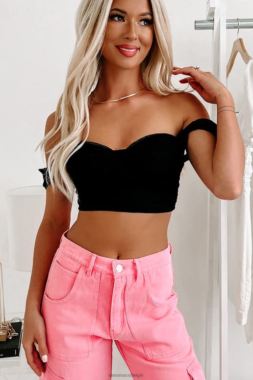 zwart levend levendig off-shoulder lieverd crop top NanaMacs HPTT16