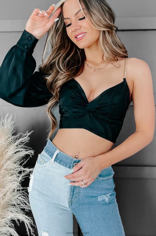 zwart over je leugens crop top met kettingriem en één mouw NanaMacs HPTT235